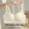 Coquette Lace Petal Soft Support Wireless Bra, Push Up Anti-Sag Side Gathering Small Bust Women Bra