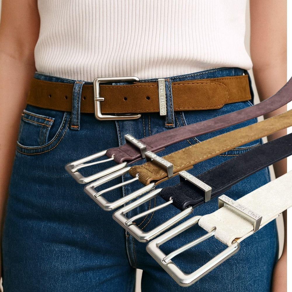 Luxury Design Suede Leather Belt Pin buckle Waistband Fashion Business Waist Belt  For Women