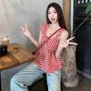 Summer 2026 Red Plaid Flutter Sleeve Square Neck Slimming Blouse for Women