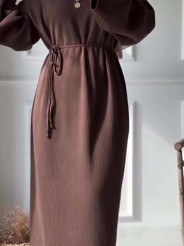 Women's Fashion Casual Elegant Knit Crewneck Bubble Sleeve One-Piece Dress