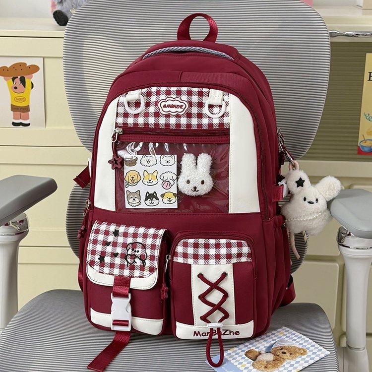 Schoolbagins niche plaid style schoolbag female cute foreign style junior high school girls primary school students grades 1-1 large capacity double