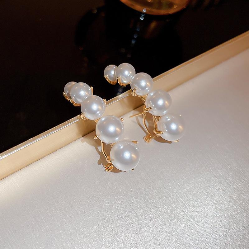 Pozlacené stříbrné náušnice pecky s diamanty a perlami - Francouzský retro luxusní design pro ženy