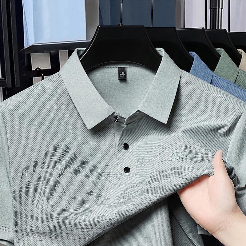 Men s Fashion Casual Printed Polo – Loose Plus Size Lapel Short Sleeve T-Shirt 3XL