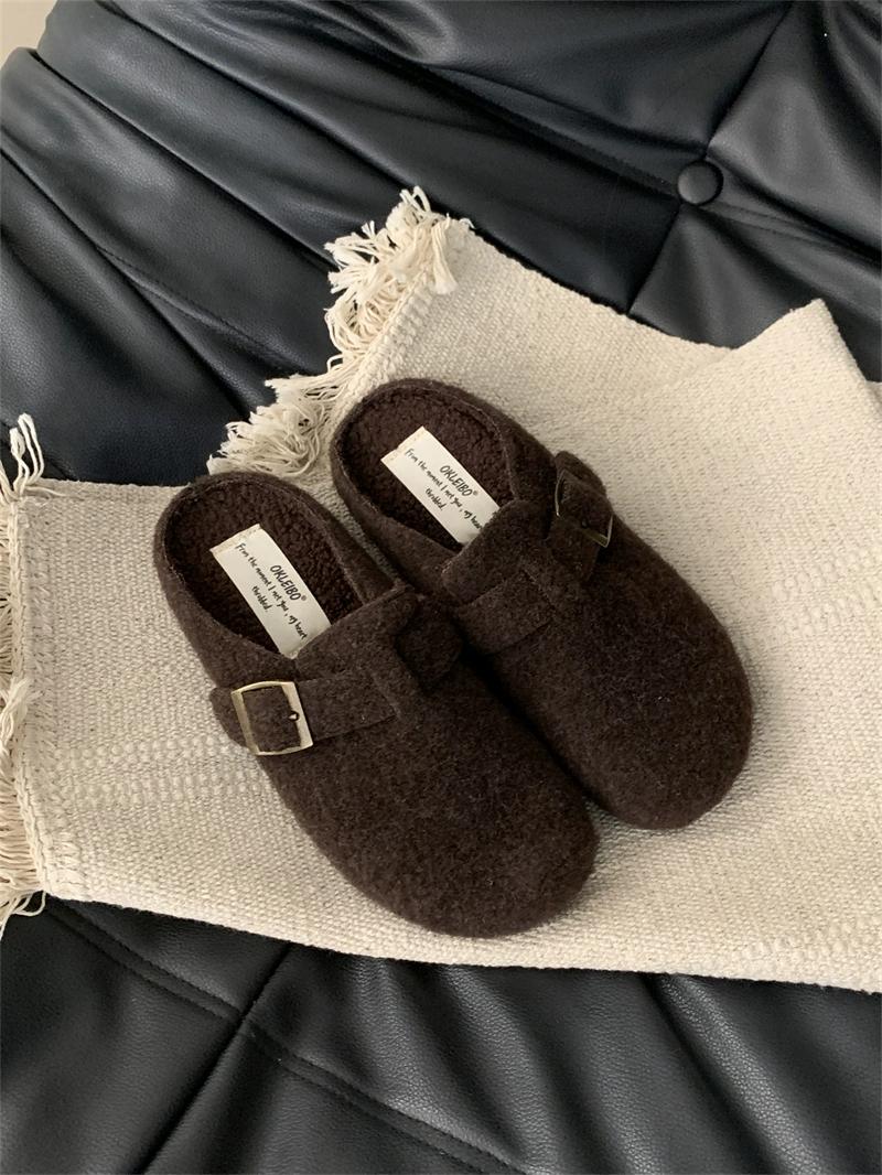 Новые женские шлепанцы-мюли с мехом, женская обувь, зимние, новые, на пряжке, без каблука, на платформе, для ходьбы, плюшевые, женские сланцы, повседневные, теплые, для дома, ботинки 35