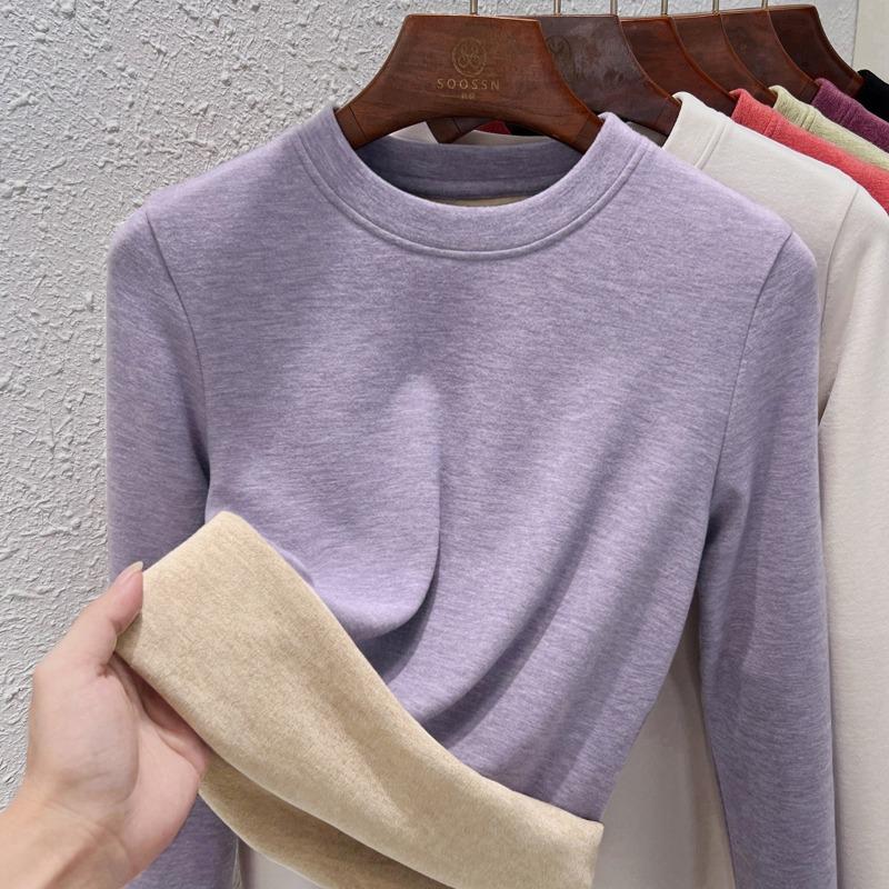 Crew neck German velvet bottoming shirt women's long-sleeved inner with autumn and winter new temperament women's clothing silk cashmere thermal top