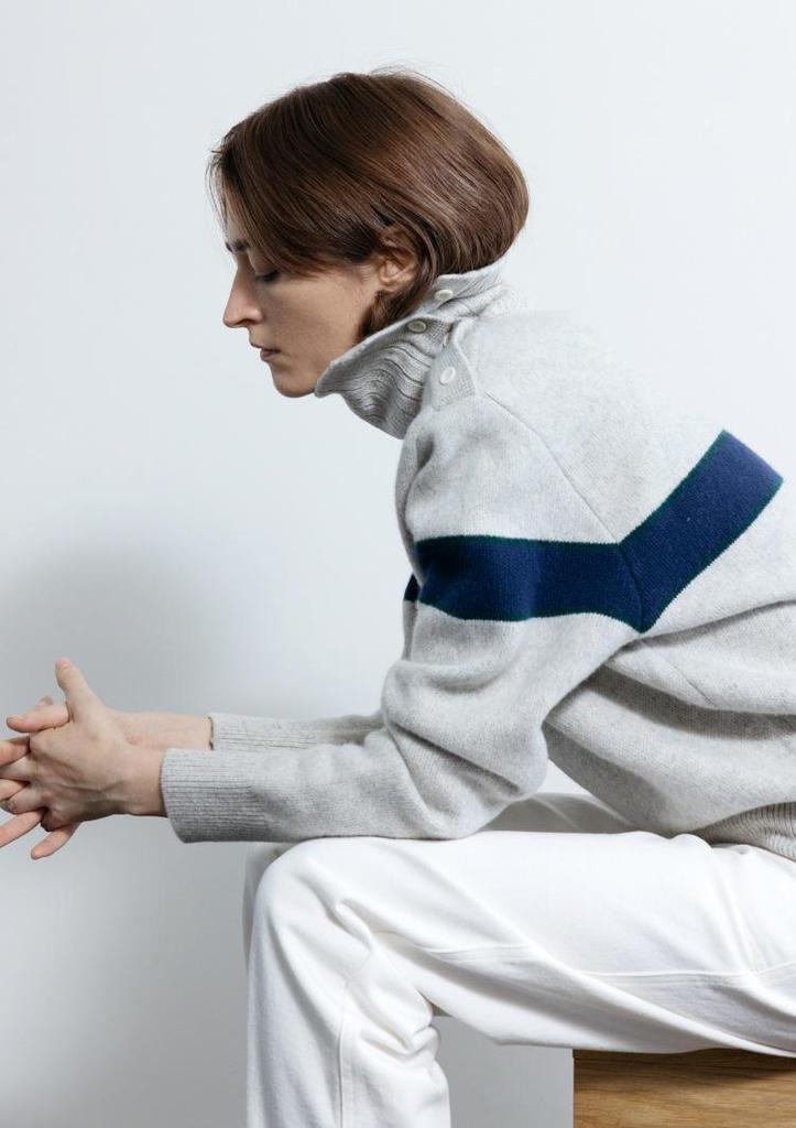 MOONDAL Women's High-Neck Sweater - New 2026 Autumn/Winter Striped Knitwear, Relaxed Fit, Korean Style