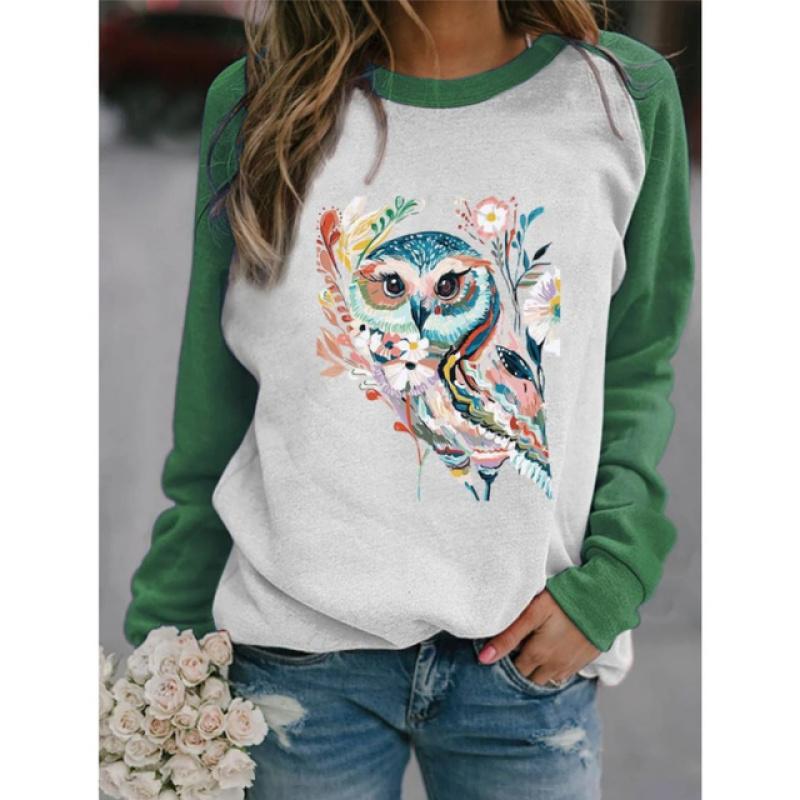 2023 Autumn and Winter New Cute Pet Women's Top Quirky Cow Printed Round Neck T-shirt Harajuku Casual Loose Long Sleeve Pullover