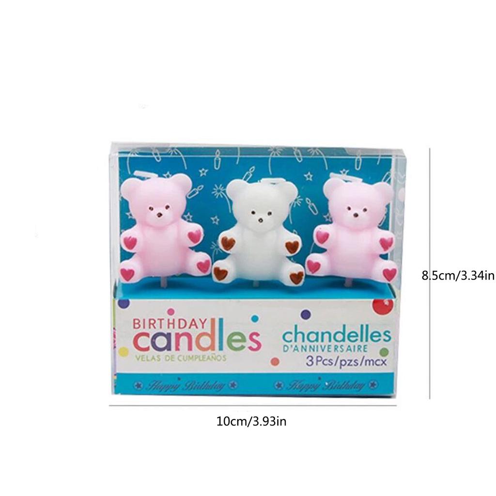 3D White & Pink Teddy Bear Birthday Candles Cake Topper Assorted CandlesBear Candle Cake Decorations Candles for Cake Decorative