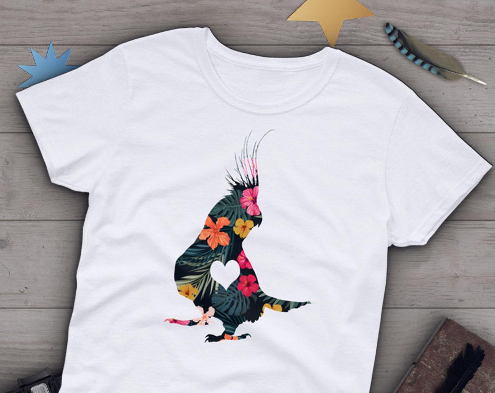 Cockatiel Shirt,  , Parrot Lover Gift, Cute Bird T-shirt, Cockatiel Tshirt, Pet Graphic Tee, Tops, Flowers Heather Grey 150