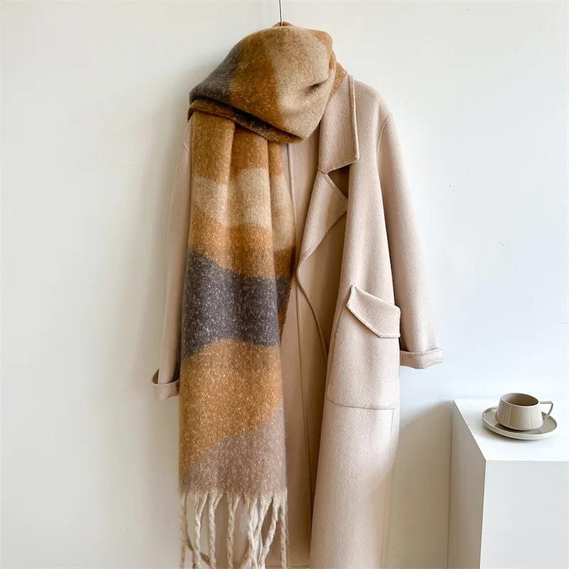 Winter Fashionable Scarf for Woman 210*40cm Simple Color Block Large Scarf Warm Windproof Scarves