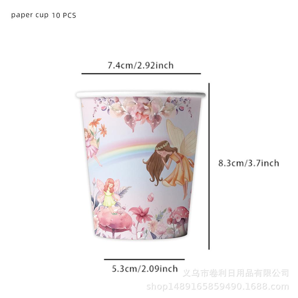 Flower Fairy Party Supplies Elf Princess Birthday Arrangement Decorative Paper Plate Paper Cup Tablecloth Banner Cake Flag