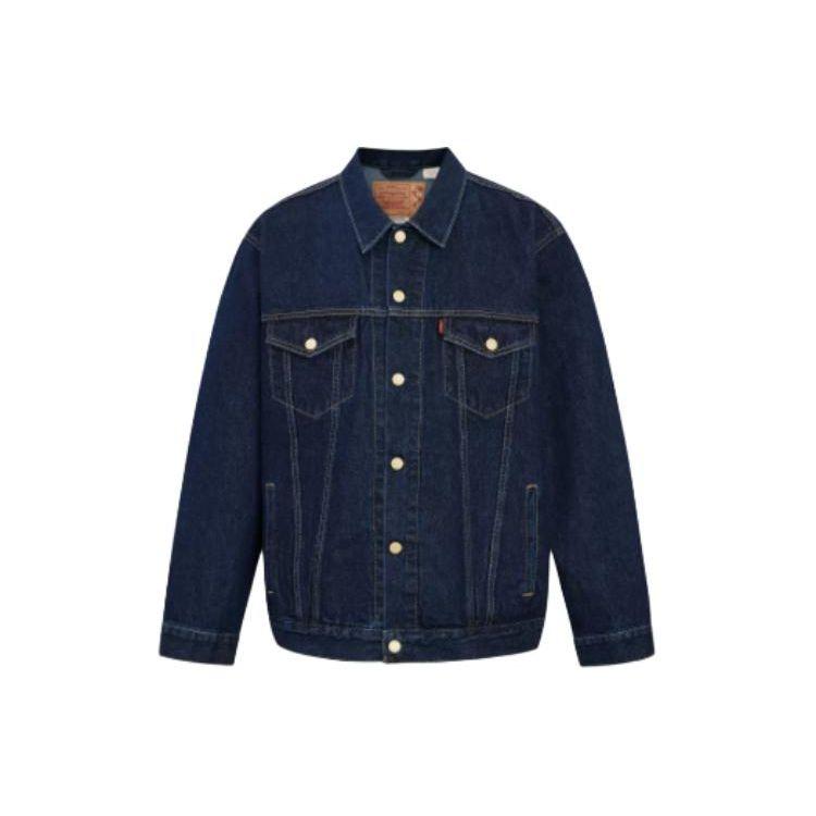 Levis Year Of The Dragon Limited Edition Solid Color Spliced Lapel Single-Breasted Long Sleeve Denim Jacket Men Jacket Blue A5782-0016