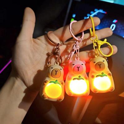 Lighted Capybara Keychain Creative Luminous Cute Anime Capybara Pendant Kawaii Glowing Keyring Charm Holiday Gifts Jewelry 12cm