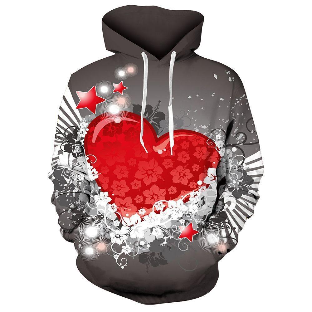 Druk cyfrowy 3D Walentynki Para Miłość Serce Męska Bluza Z Długim Rękawem Modna Bluza Z Kapturem