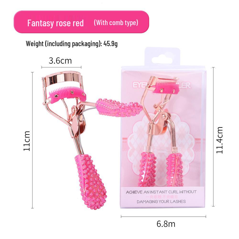 Press Eyelash Curler with Pink Handle & Carbon Steel for Natural Curling – Beauty Tool in Box.