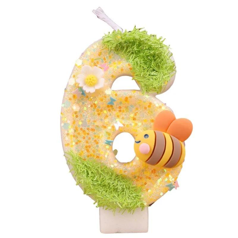 Bee Digital Candle Super Sequin Birthday Cake Plugin Festive Atmosphere Color Matching Candle