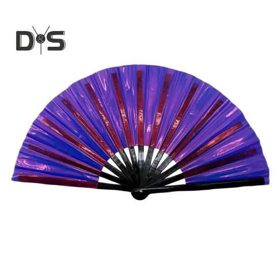 Bunter Kung-Fu-Fächer, holografischer, faltbarer PVC-Fächer, ergonomischer Griff, sanftes Öffnen und Schließen, Performance-Fächer, Volkshandwerks-Fächer