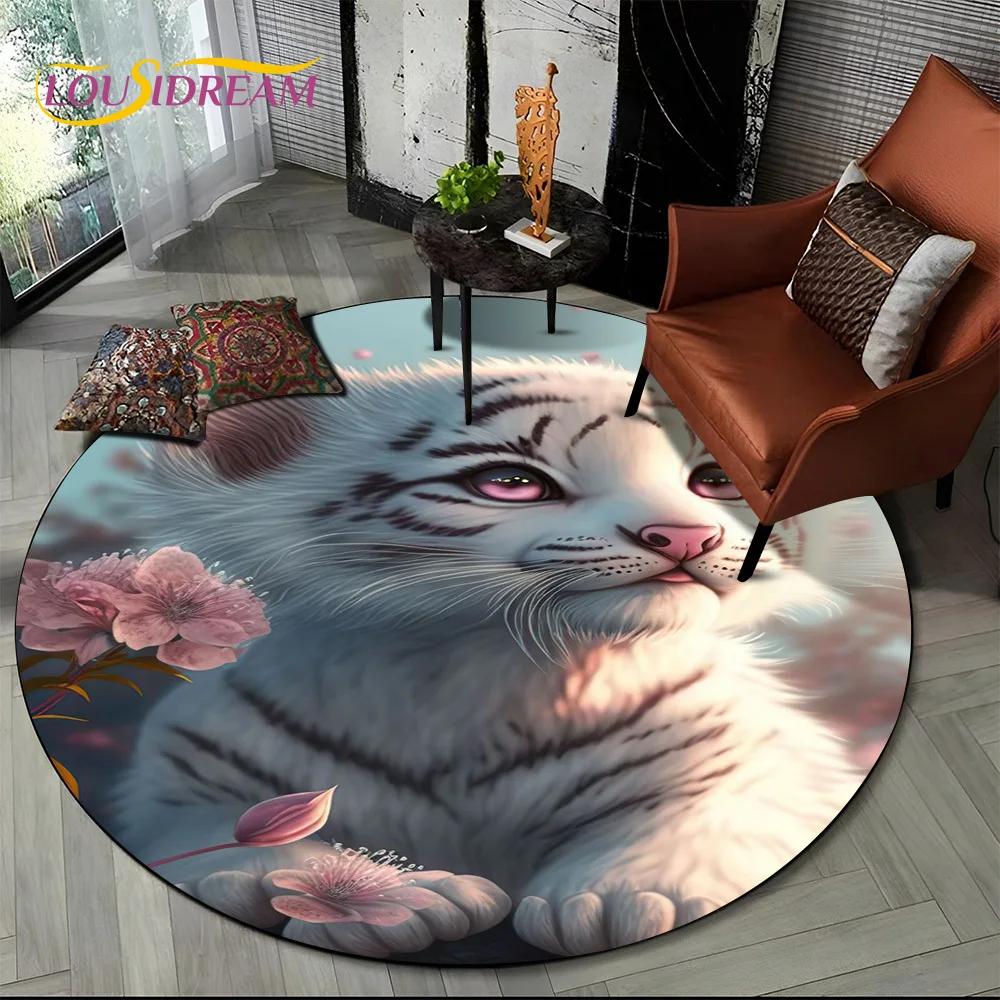 Beast Tiger Lion Leopard Animal Wildlife Cartoon Round Carpet Rug for Living Room Bedroom Child Decor,Pet Area Rug Non-slip Mat