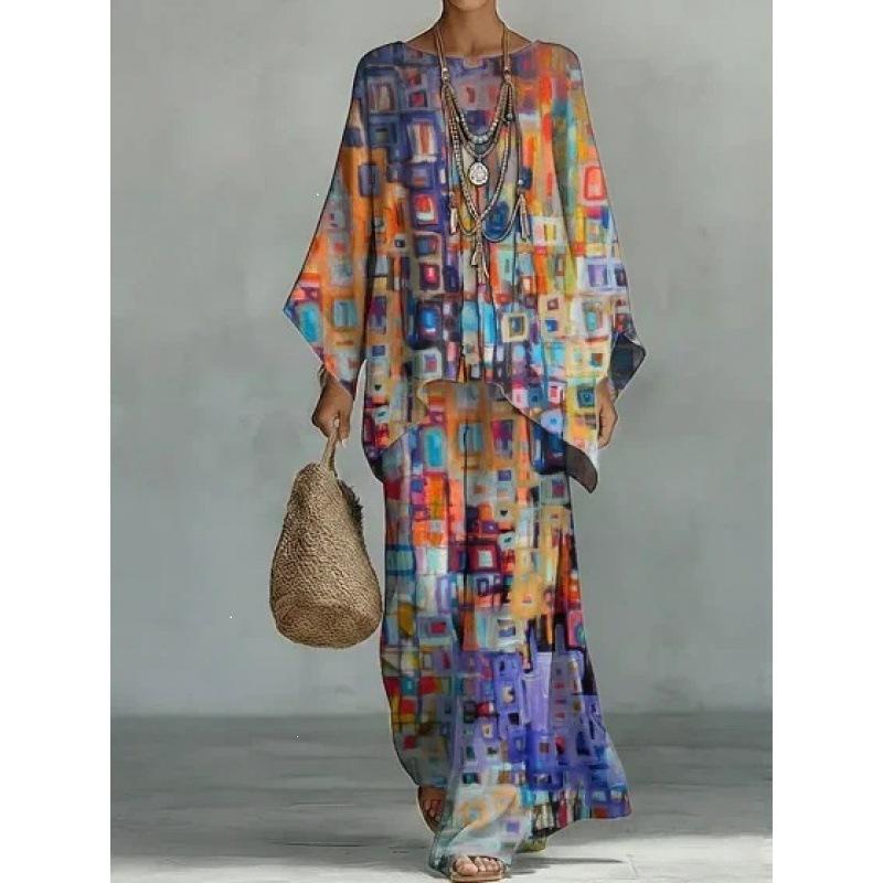 Y116 Sommer Bohemian Paisley Print Zweiteiler Große Größe Freizeit Set