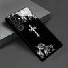 Tempered Glass Phone Case For SamsungGalaxy S26 S21 S22 S23 S24 S25 FE Ultra Plus Fall protective cover Black Rose & Cross