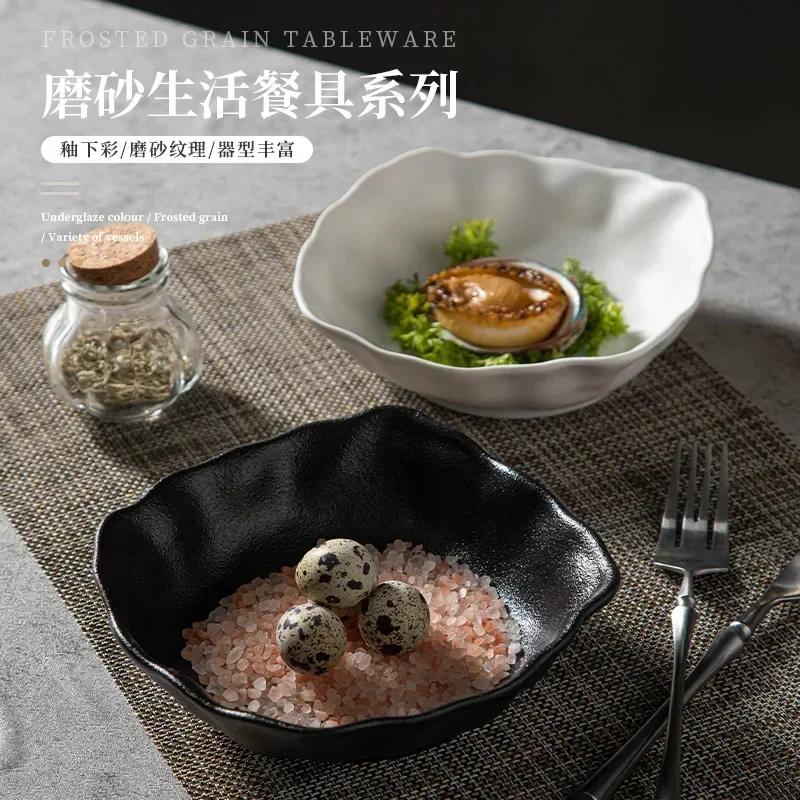 Frosted ceramics black white salad bowl household Hotels restaurant breakfast dinner Desserts porcelain square tableware bowls