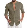 Autumn/Winter V-neck Linen Cardigan-Style Stand Collar Men's Long Sleeve Shirt