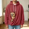 Unisex Casual Color Long Sleeve Hooded Knit Jacket with Pet Pocket