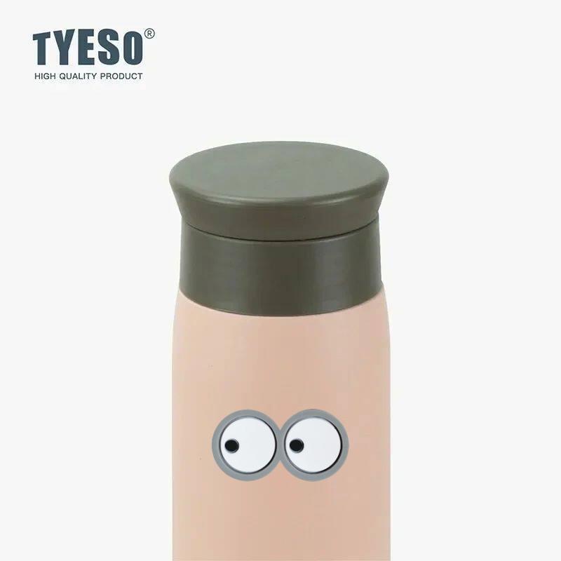 Tyeso 500ml Portable Thermoses Stainless Steel Insulated Water Bottle Simple Round Shoulder Travel Mug Frosted Style with Eye Sticker