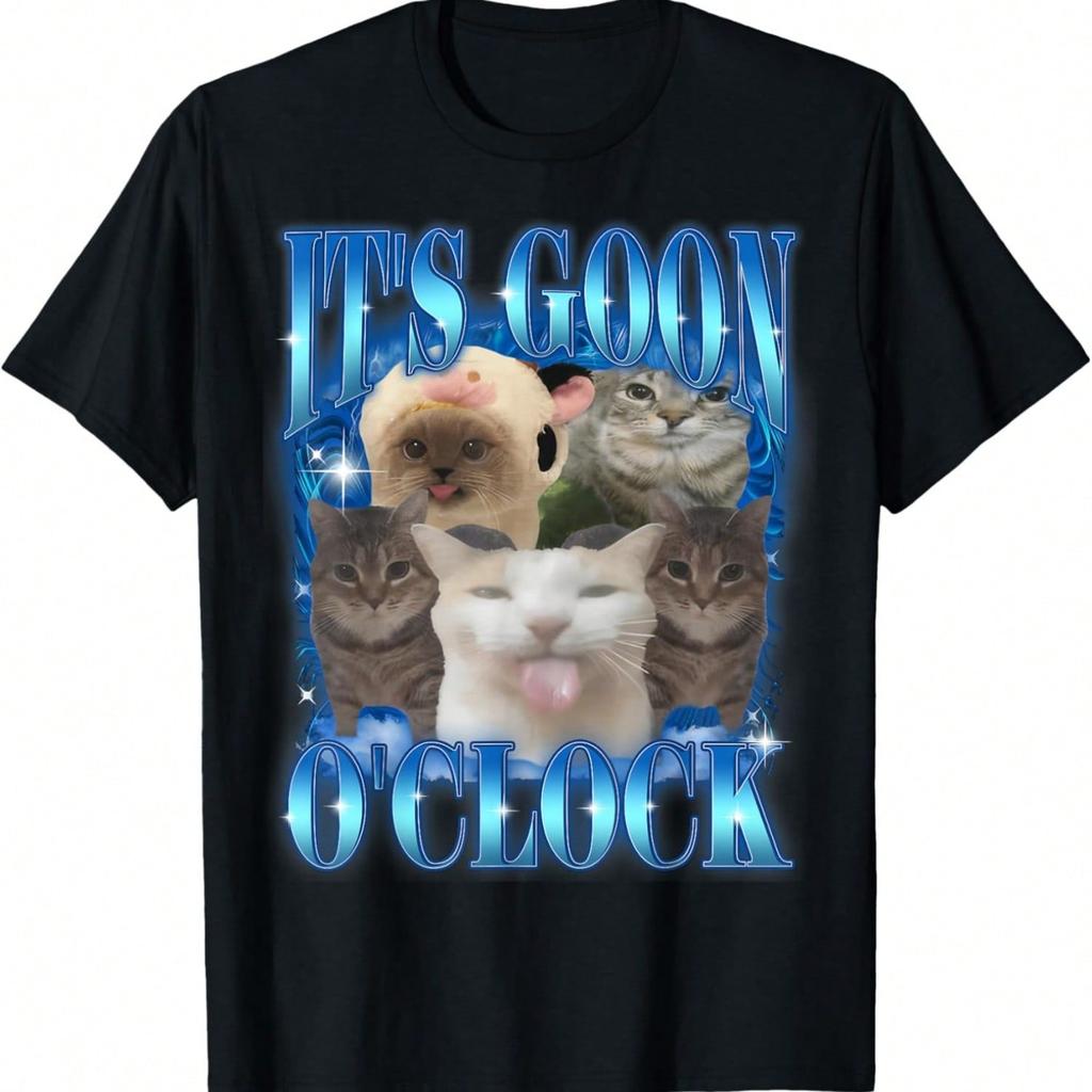 Gooning O'clock Divertente Stupido Gatto Meme Animali Bootleg Grafica Maglietta Per Uomini Donne