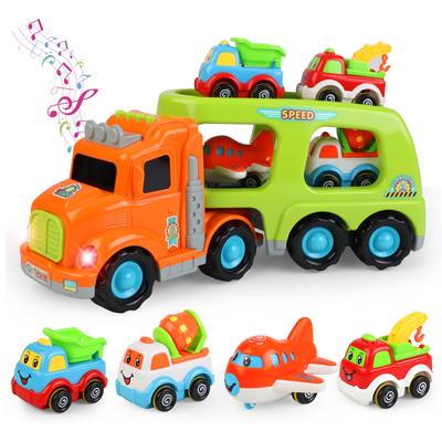 Popgaga Car Toy Construction Vehicle Set Truck Mini Car 1 2 3 4 5 6 Years Old Boys Girls Carrier Car Trainer Lights and Sounds Indoor Play Birthday