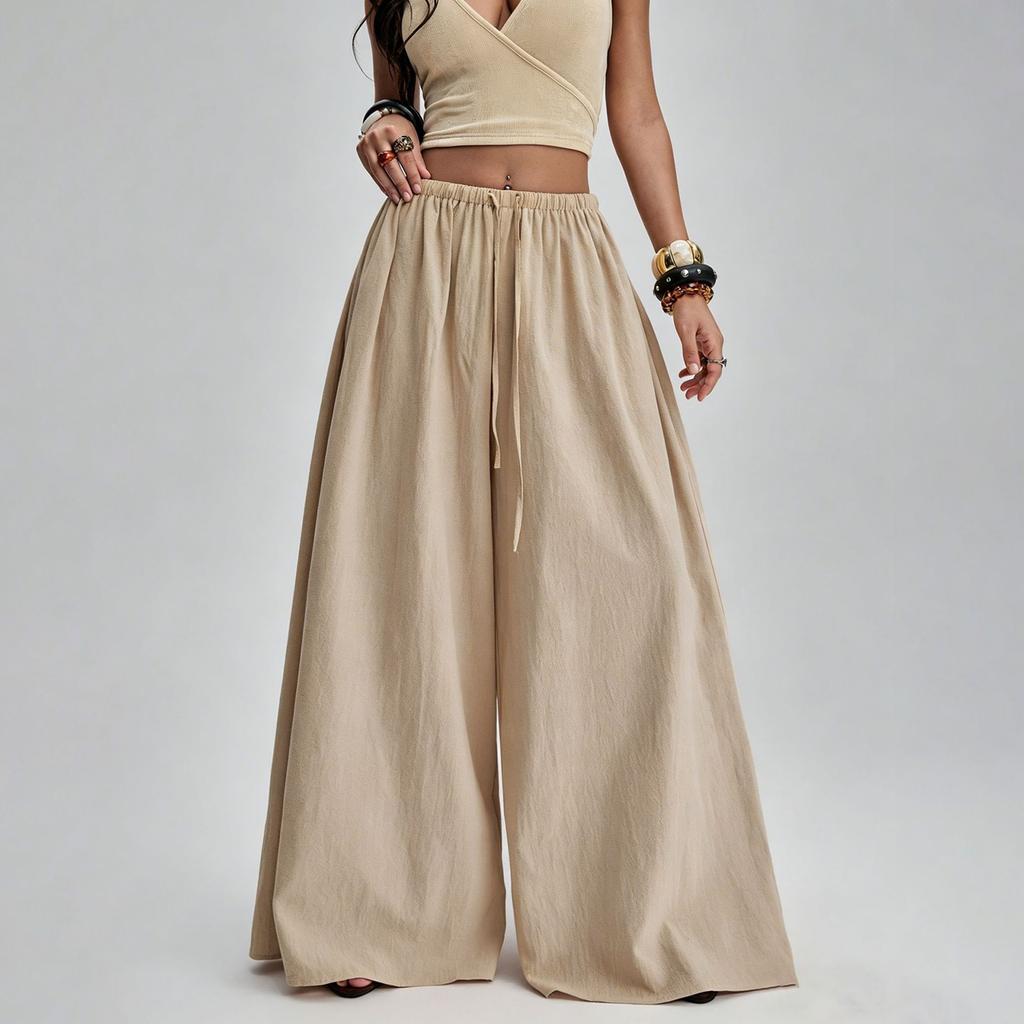 Women Wide Leg Pants Drawstring Waist Casual Loose Fit Trousers Long Pants Comfortable Lightweight Fabric