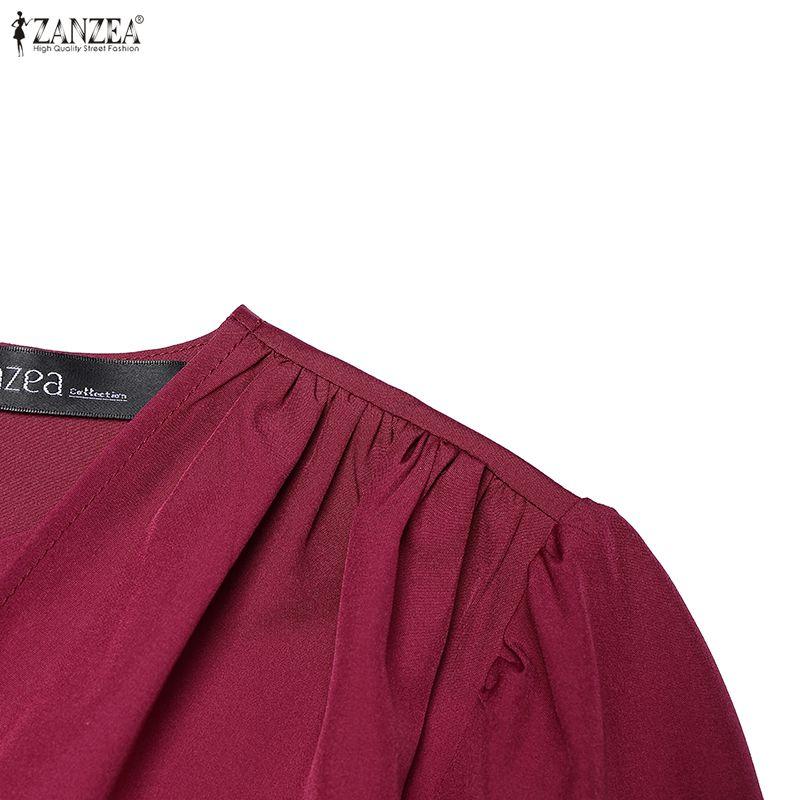 ZANZEA Women Muslim Casual Round Neck Long Sleeve Loose Dress