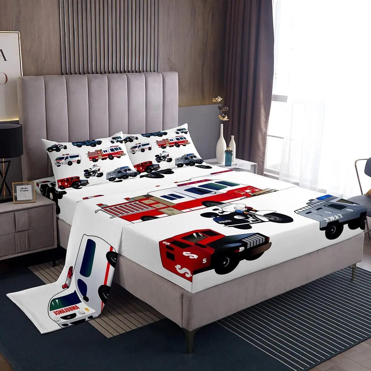 

Colorful Toy Car Sheet Set Twin Size,Kids Cartoon Multicolor Vehicles Bed Sheets for Boys Bedroom Decor,Bus Police Car Sheet Set 80x200x30cm