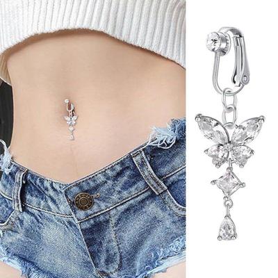Piercing per ombelico a farfalla con strass senza foro