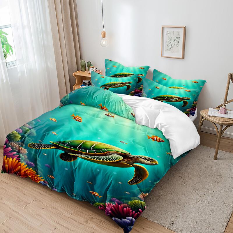 3pcs Minimalist Modern Duvet Cover Set, 3D Deep Sea Turtle Pattern 1 * Comforter Cover+ 2 Pillowcases, No Insert Included
