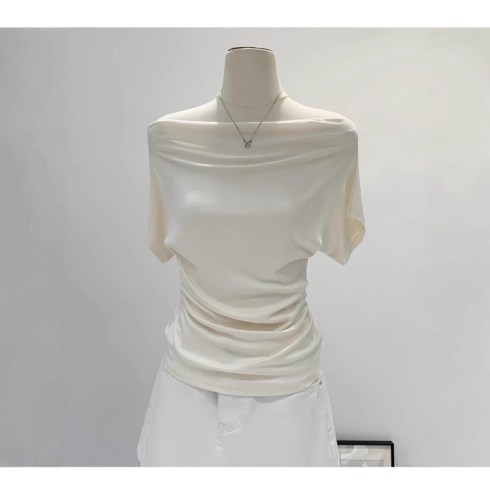 

Women s French White Off-the-Shoulder Short-Sleeve T-Shirt - Unique Summer Style. Medium