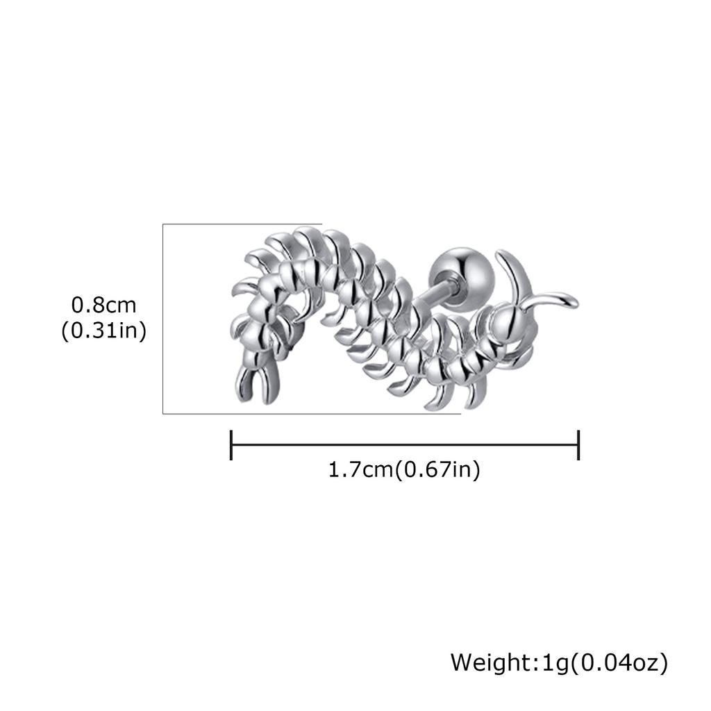 Strange Centipede Stud Earrings Punk Hip Hop Metal Jewelry for Men And Women Unique Gothic Piercing Earrings