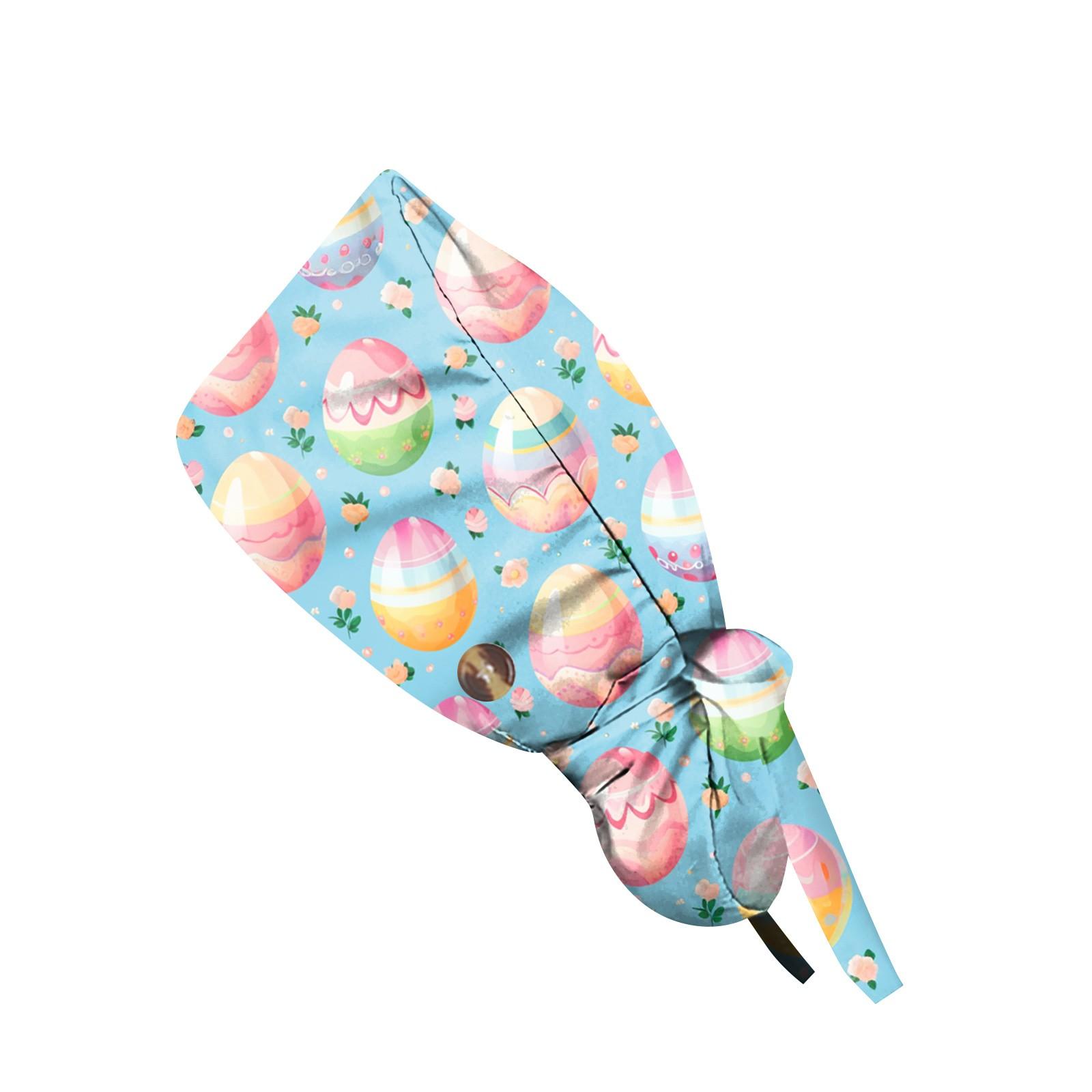 

Adjustable Scrub Caps Ponytail Holder With Buttons Nursing Hats Long Hair Easter Print Nurse Caps Women Uniform Accessories One Size