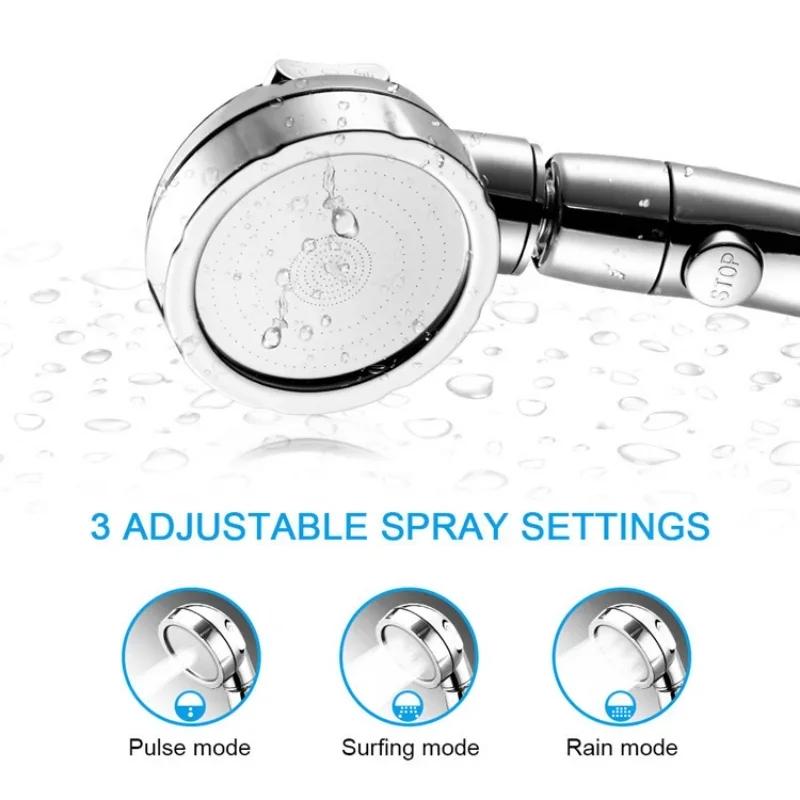 360 Degrees Rotating Handheld Shower Head Adjustable 3 Spray Setting with ON/OFF Pause Switch Water Saving Shower Head