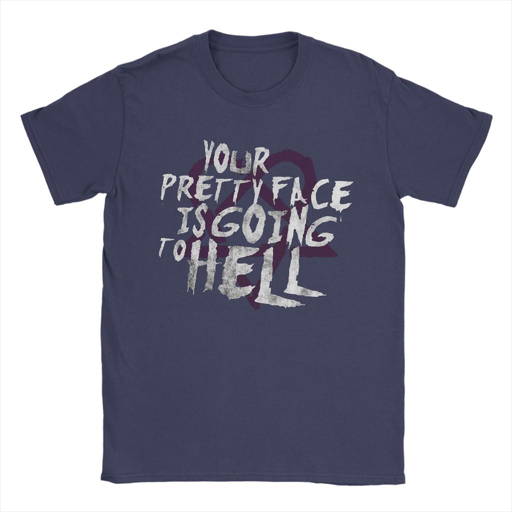 Him Band Your Pretty Face Is Going To Hell T-Shirts for Men  Vintage Pure Cotton Tees Short Sleeve T Shirts Printed Clothing