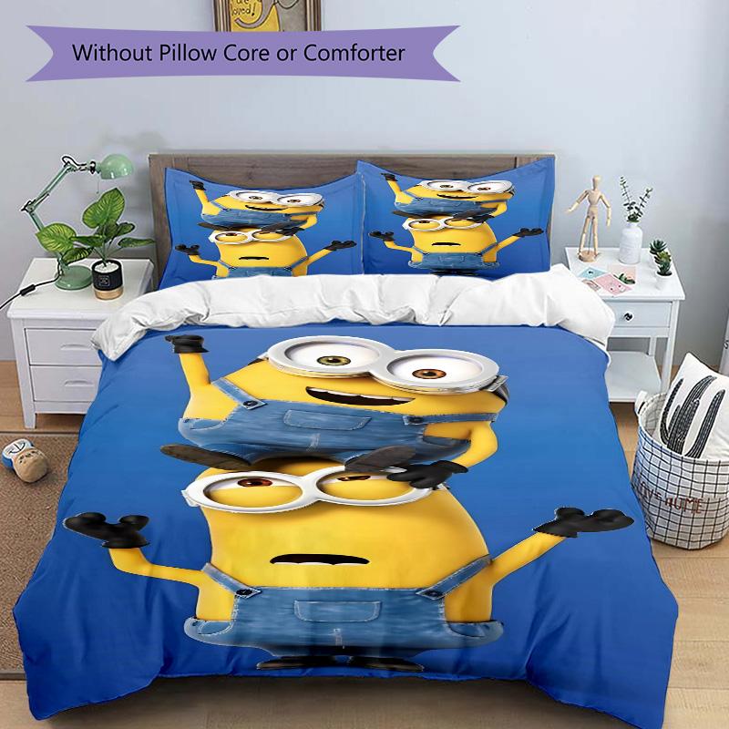 Minions Teamwork Adventure Print 3Pcs Bedding Setduvet Cover With 2 Bedropillowcase Home Birthday Gift