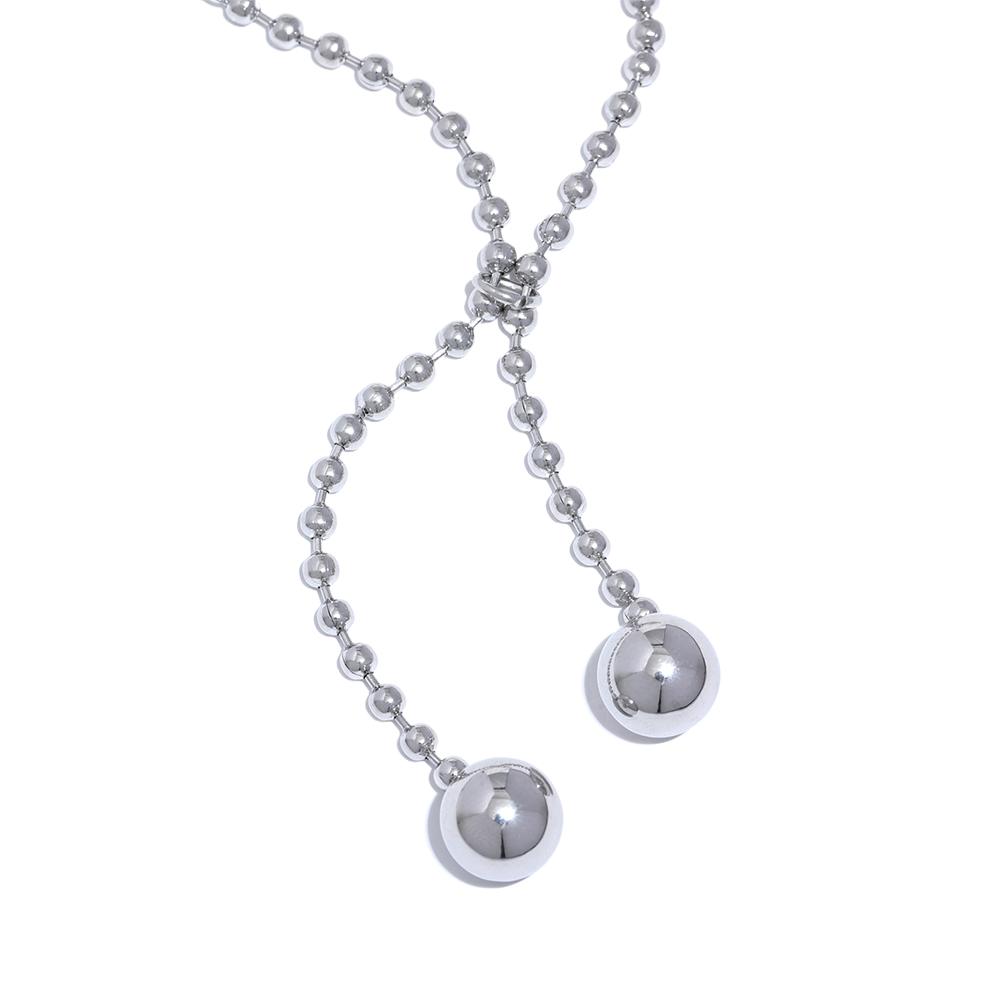 Yhpup Stainless Steel Round Beads Short Chain Stylish Necklace Women Gold Silver Color Metal Rust Proof Chic Korean Jewelry Gift