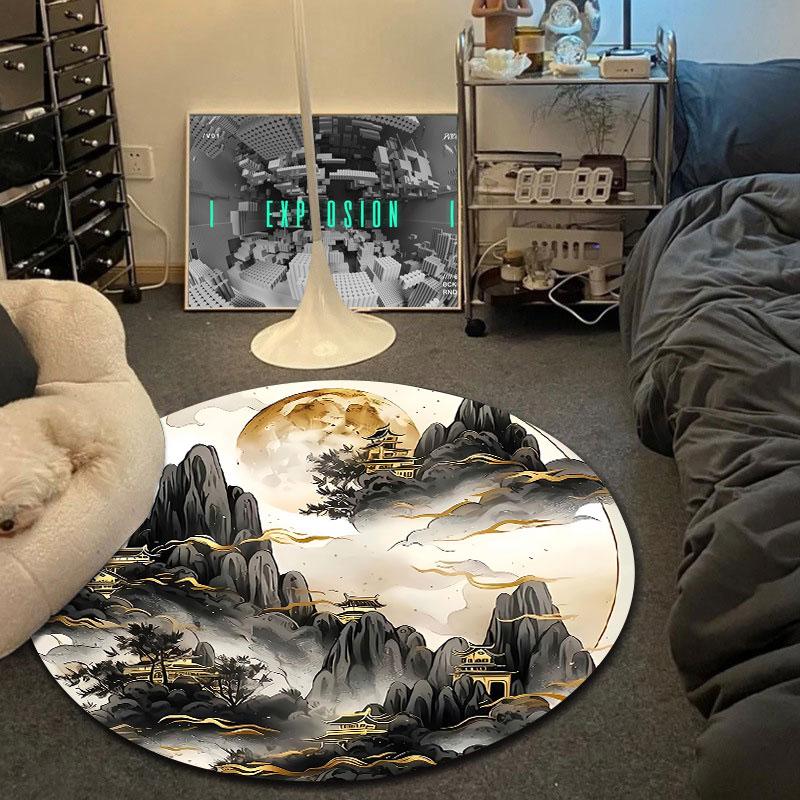 Cozy Round Floral Multicolor Carpet, Non-Slip Floor Mat for Bathroom