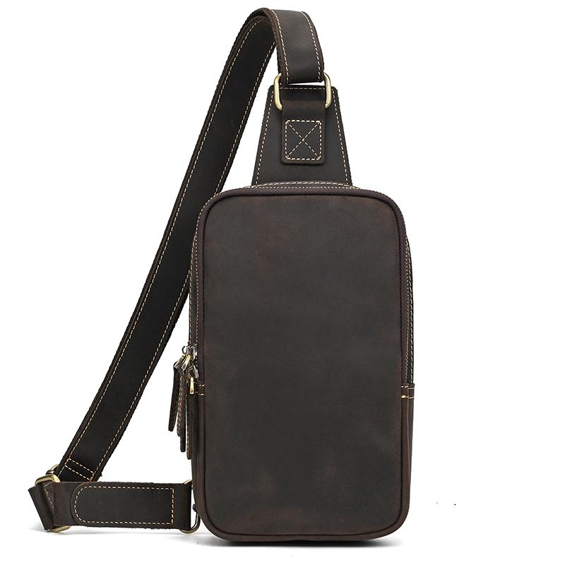 Simple Style Leather Chest Bag Crazy Horse Leather Retro Chest Pack Sling Bag Crossbody Chest Packs Thick Cowhide Men's Bags