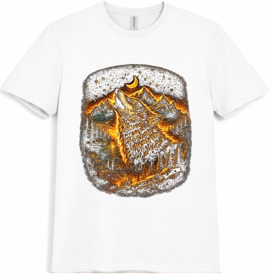 Wolf T Shirt Howling Wolf Mountain Moon Nature Wildlife Graphic Tee