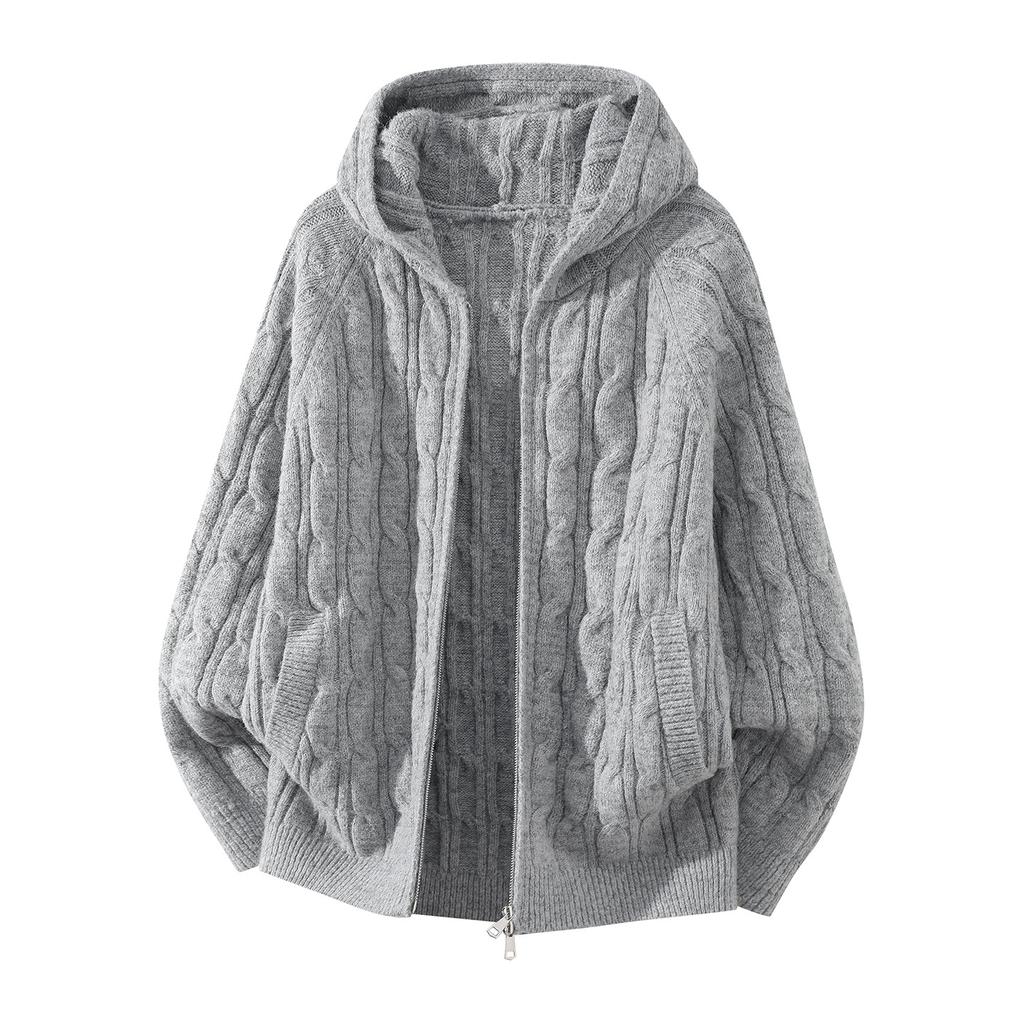 Spring Autumn Men Women Zip Up Hooded Cardigan Sweaters Knit Jacket Outerwear Casual Coat