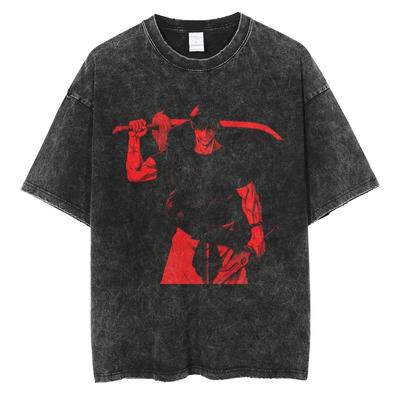 Men Harajuku Black Washed T-Shirt Hip Hop Streetwear Japan Anime Graphic Cotton Casual Tshirt Short Sleeve Tops T Shirt