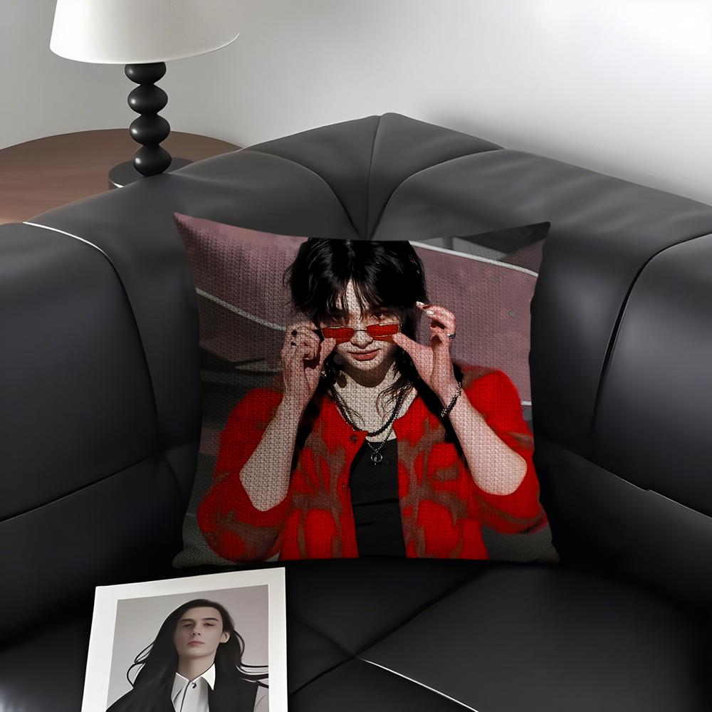 HHyunjins Singer Cushion Cover Natural Linen Organic Fabric DoubleSided Printing Sofa Home Decor Gift Pillow Case