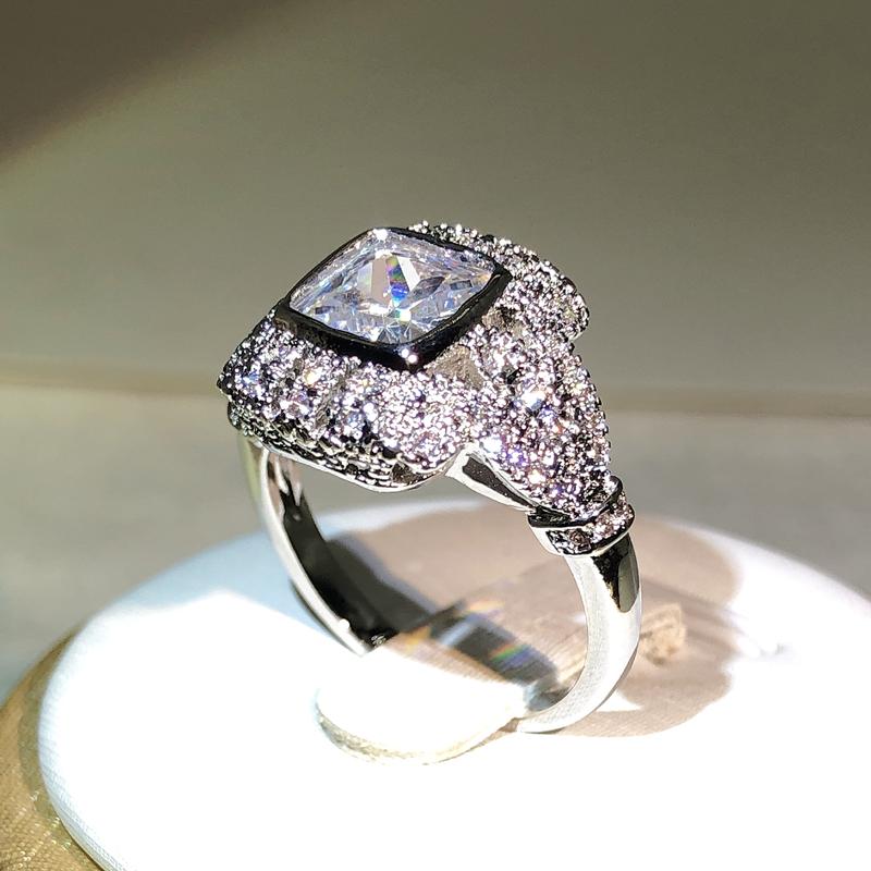 925 sterling silver simple fashion square zircon big ring ladies party birthday gift men and women jewelry generation