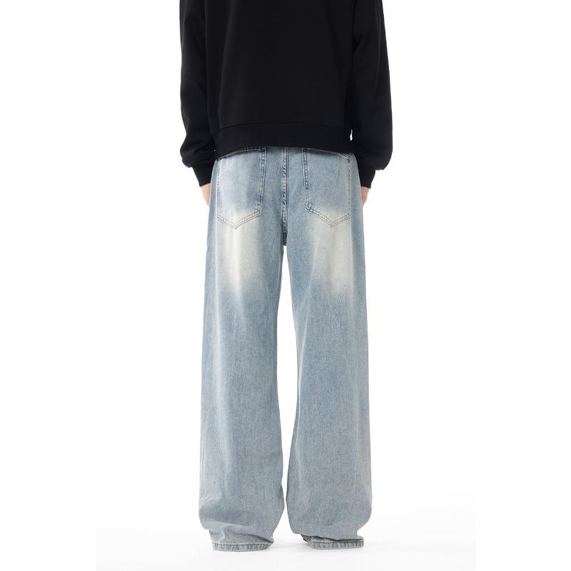 New American Street Retro Washed Jeans Men's Loose Straight Wide Legs